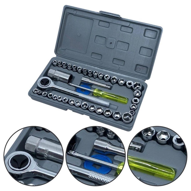 Imagem do produto Kit Ferramentas Jogo de Chaves Soquetes Sextavado Com Catraca 40 Pçs + Maleta