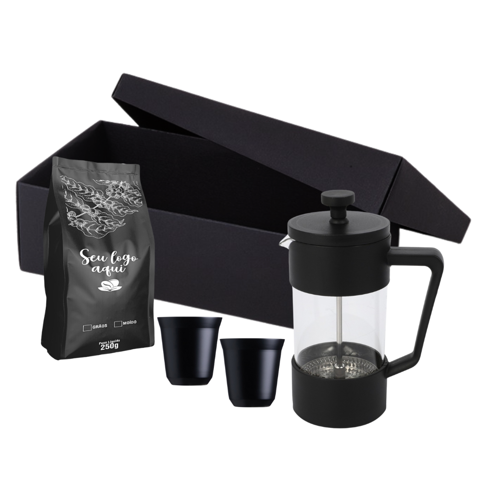 Imagem do produto Kit Café Prensa Francesa de Vidro e Plástico 350ml 4 peças