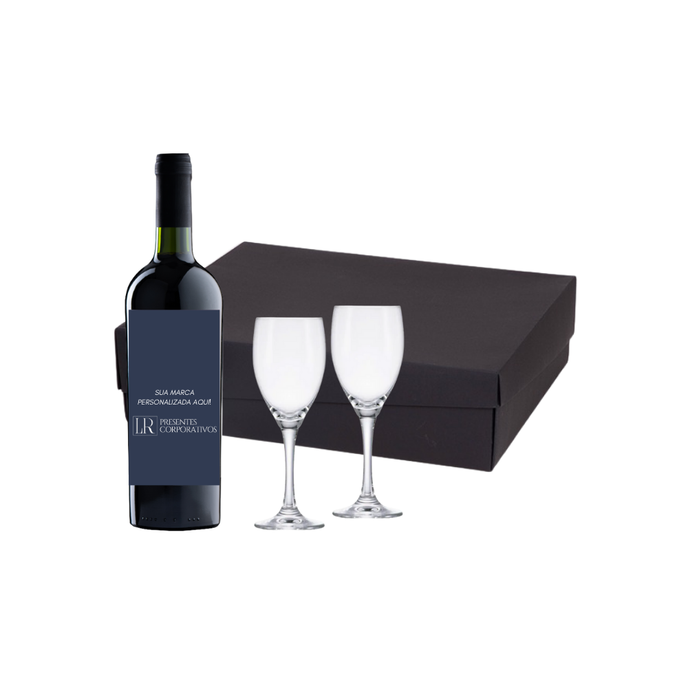 Kit Vinho 750ml e 2 Taças de Cristal